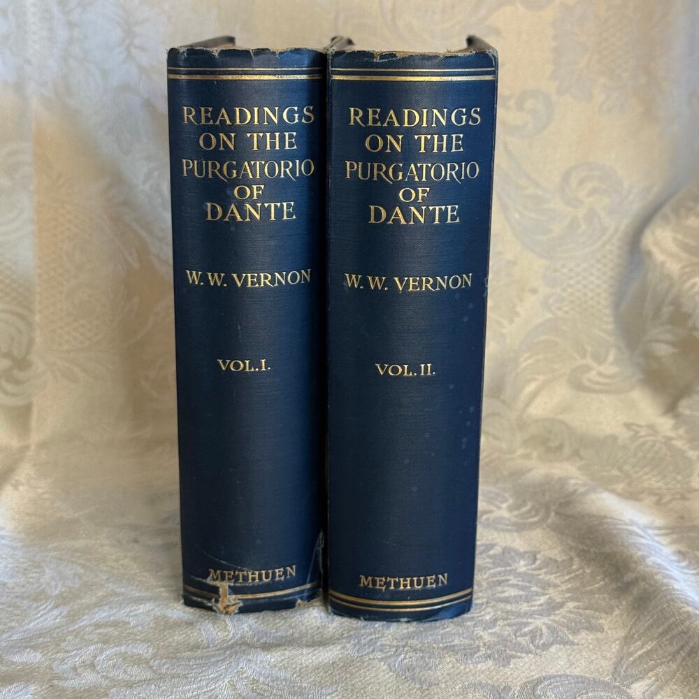 Signed Dante Purgatorio 1907 2 Vol Set Antique Books Dark Academia Decor Rare
